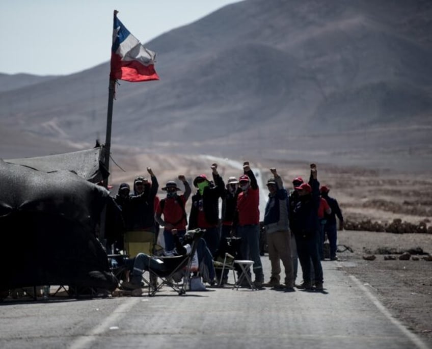 A file picture from March 2017 shows Escondida miners on strike at the world's largest cop