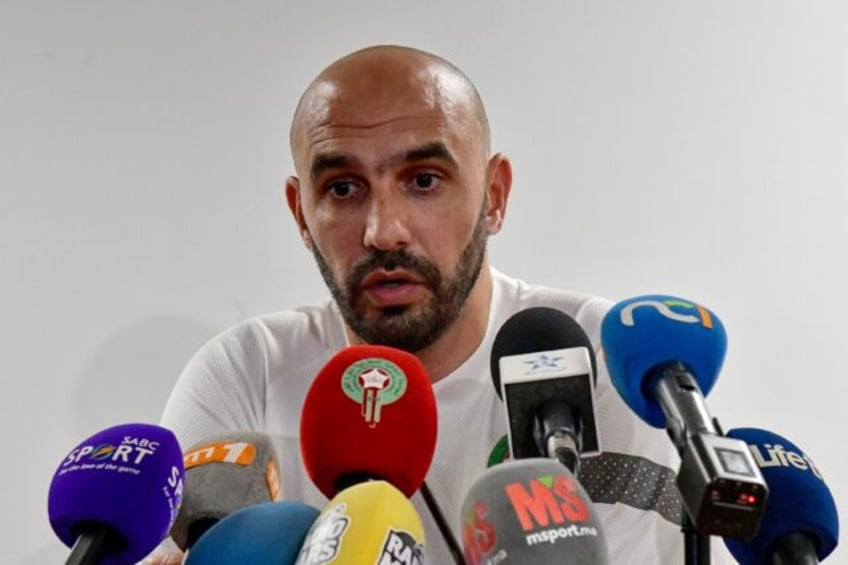 Morocco coach Walid Regragui speaks at a press conference in the Ivory Coast