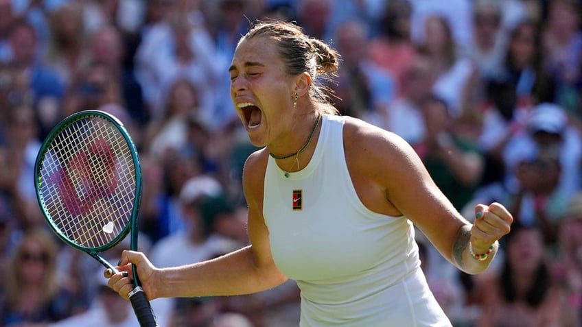 Aryna Sabalenka celebrates