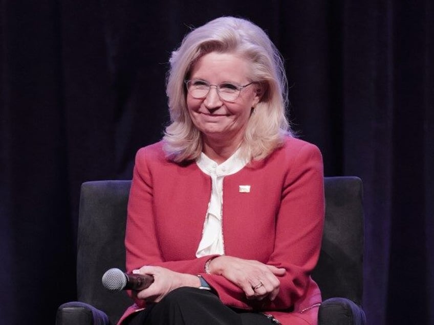 Liz Cheney (R) talks with David Remnick during The 2024 New Yorker Festival at Webster Hal