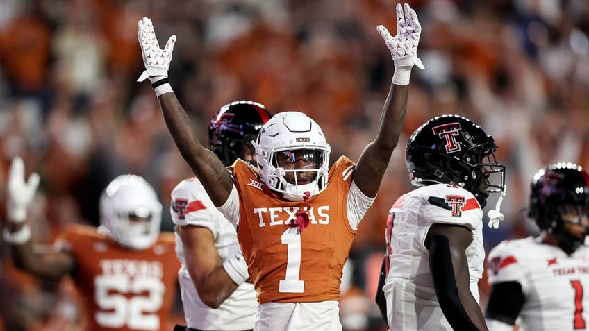 Xavier Worthy celebrates touchdown