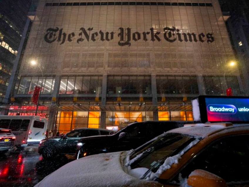 NEW YORK, NEW YORK - FEBRUARY 08: A view of the New York Times building on 8th Avenue duri