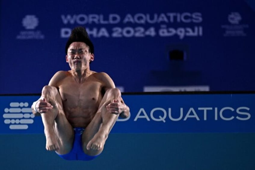 Yang Hao during the preliminary round of the men's 10m platform diving event during the Wo