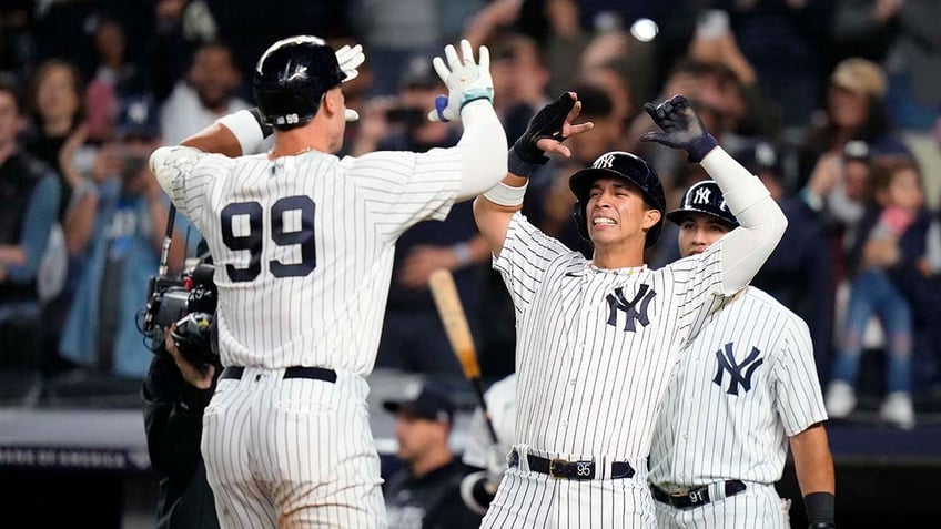 yankees aaron judge further cements name in franchise history books with second three home run game of season