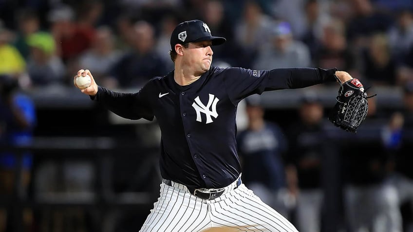 Gerrit Cole pitching in spring training