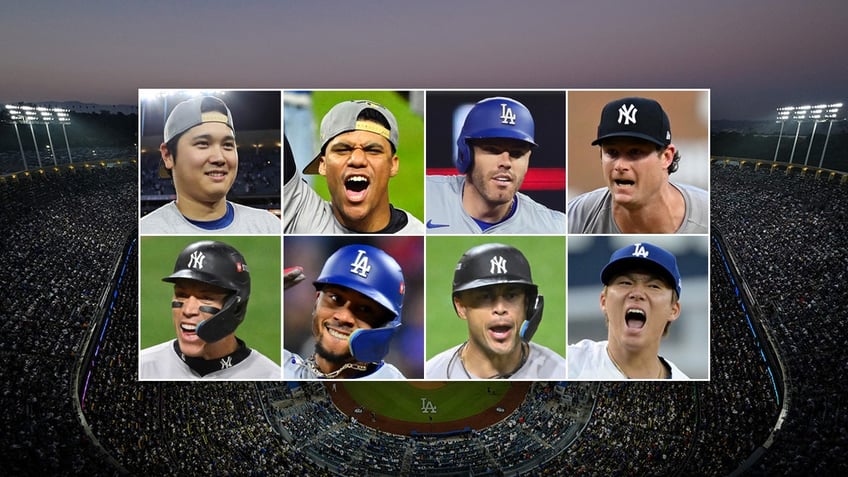 Yankees and Dodgers stars set to backdrop of Dodgers Stadium