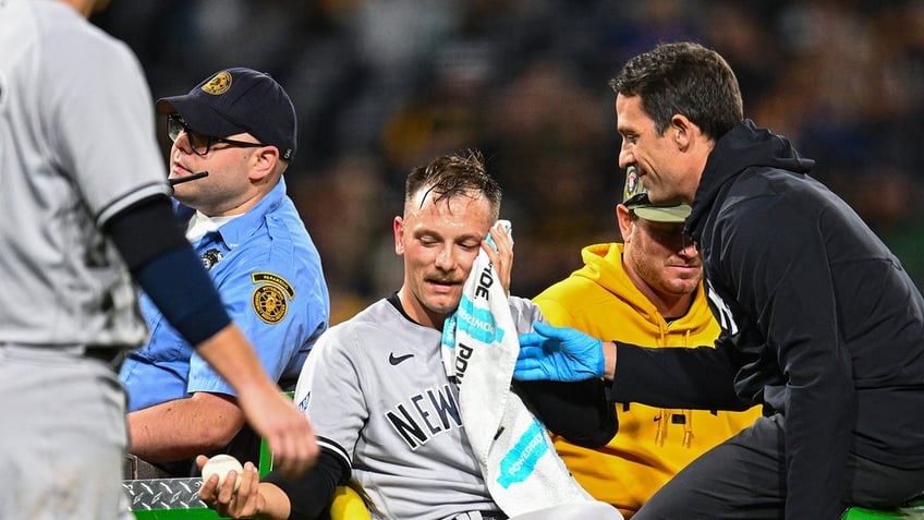 yankees pitcher bloodied carted off after taking 100 mph line drive off head