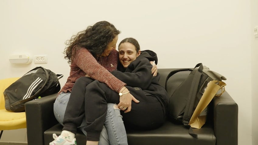 Romi Gonen and her mother Meirav Leshem Gonen reunited after Romi's release from Gaza.