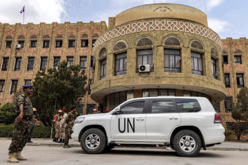 A United Nations vehicle in Yemen's third city of Taez, in February