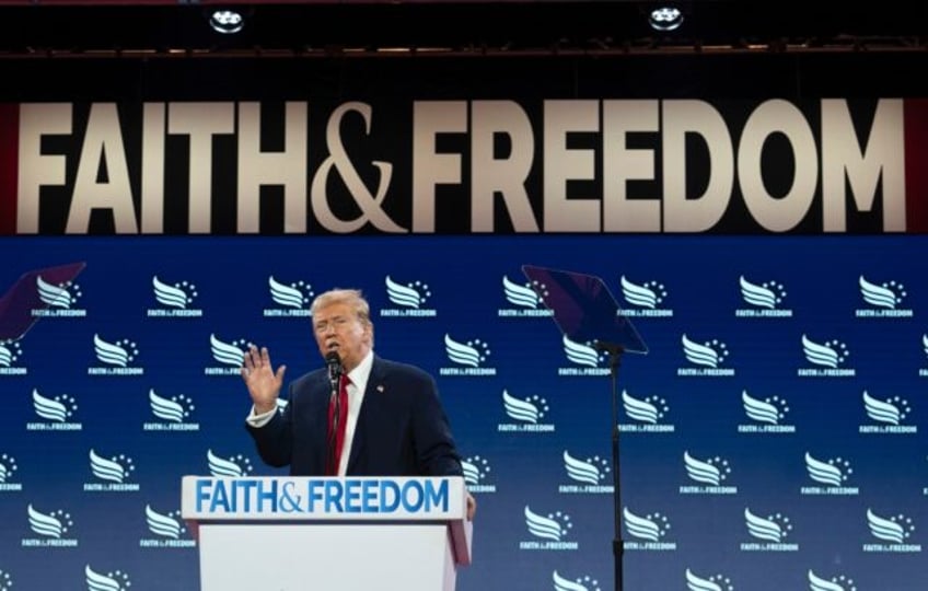 Former US president Donald Trump speaks at the conservative Faith and Freedom Coalition co