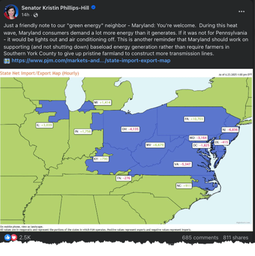 youre welcome pennsylvania boasts about saving green maryland from near power grid collapse