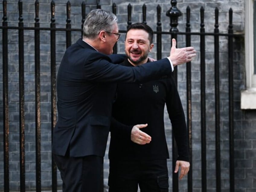 Volodymyr Zelenskiy, Ukraine's president, right, and Keir Starmer, UK prime minister, duri