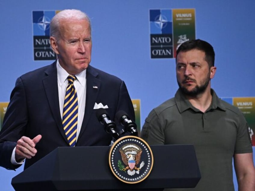 VILNIUS, LITHUANIA - JULY 12: (L-R) US President Joe Biden speaks alongside Ukrainian Pres