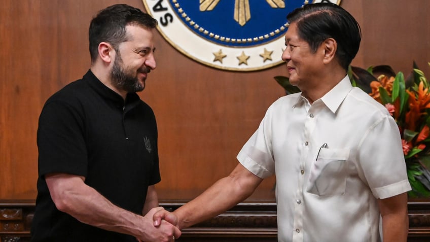 Volodymyr Zelenskyy, left, meets Philippine President Ferdinand Marcos Jr.