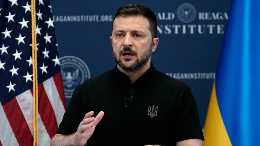 Ukrainian President Volodymyr Zelenskyy speaks at the Ronald Reagan Institute on the sideline of NATO Summit.