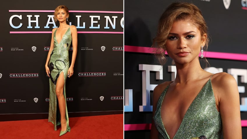 Zendaya in a green dress at the premiere of "Challengers."
