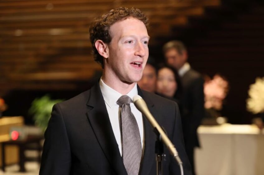 Mark Zuckerberg, head of US tech giant Meta, speaks to reporters at the Japanese prime min