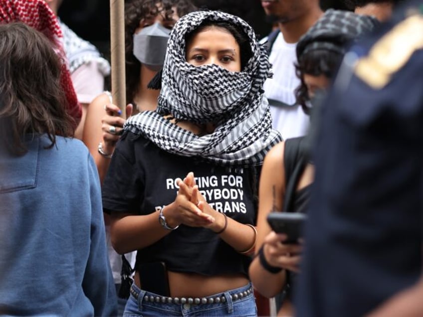 NEW YORK, NEW YORK - JUNE 05: Pro-Palestine protestors gather for a rally against the Baru